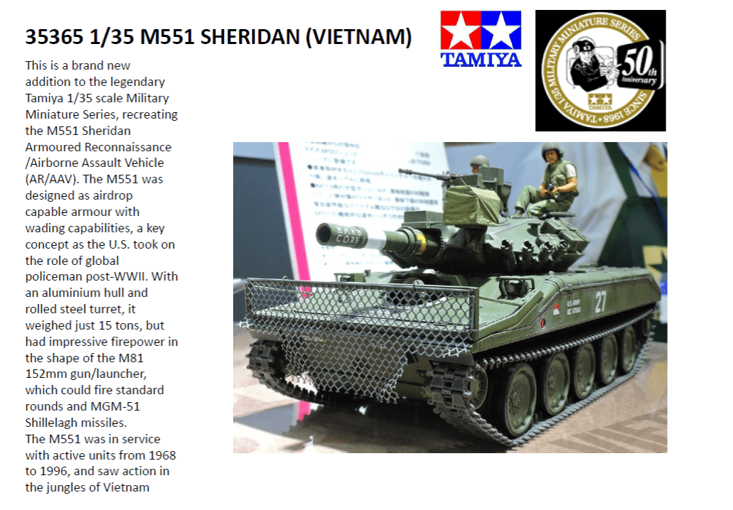 Tamiya 1/35 M551 Sheridan - Vietnam (35365) 